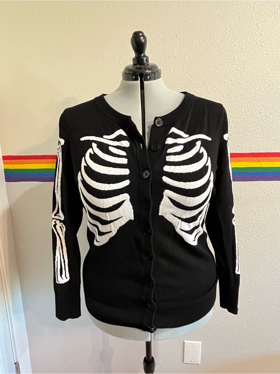 torrid Sweaters - Black Skeleton Ribcage Button-Up Sweater